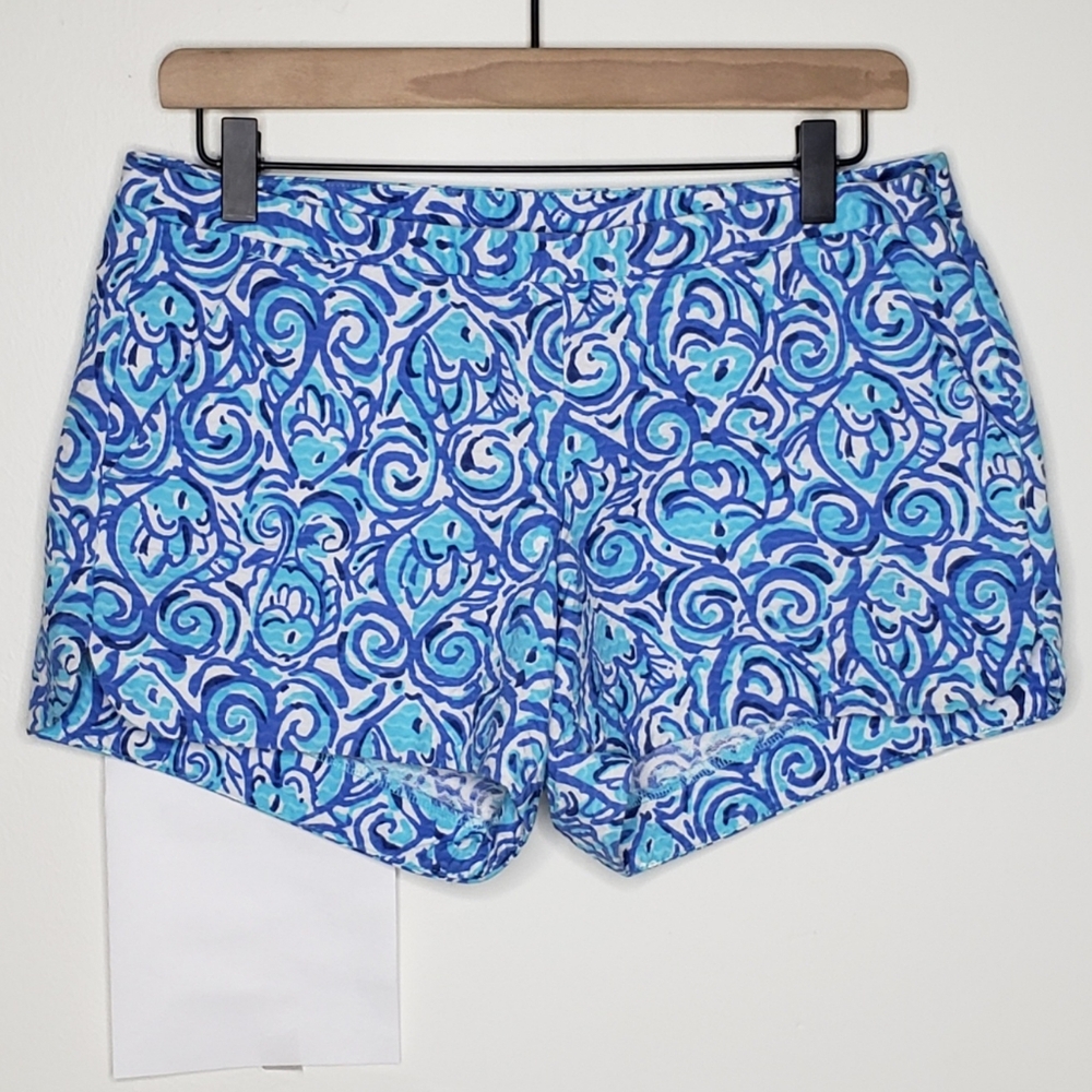 Lilly Pulitzer Shorts Size 2 Adie Chasing Tail Blue Aqua Cotton Side Zipper